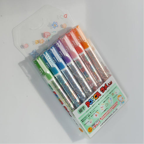 Uni Posca Glitter Marker Pc-3ml 7C, Fine Point, 7 Colors Set...