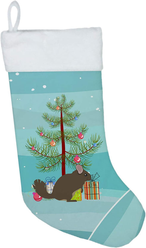 Caroline's Treasures BB9242CS Chinchilla Christmas Christmas Stocking, Teal Fireplace Hanging Stockings Christmas Season Party Decor Family Holida...
