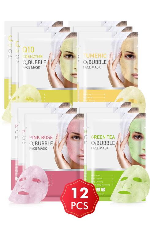 12 Pack Skincare O2 Bubble Face Masks Sheet, Anti-wrinkle Bubble Facial Mask, Foaming Face Mask, Purifying Facial Mask, Moisturizing Spa Face Mask...