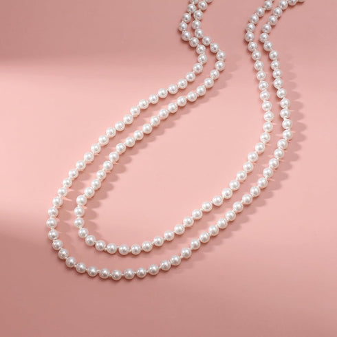 Elegant Women Lady Long White Sweater Created Pearl Necklace Beaded necklace...
