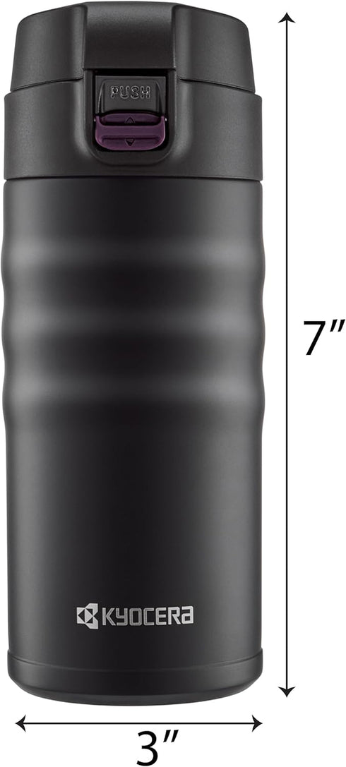 Kyocera 12oz. Ceramic Coated Interior, Double Wall Vacuum Insulated, Stainless Steel Travel Mug-Matt Black...