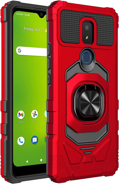 for for Cricket Icon 3, Splendor, AT&T Motivate 2 - Shockproof Protective Phone Case w/Ring Stand - RS7 Red...