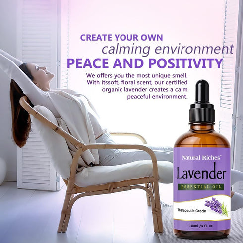 Natural Riches Pure Lavender Essential Oil with Premium Therapeutic Quality - for Diffuser, Aromatherapy, Sleep, Meditation, Candles & Massage 4 f...