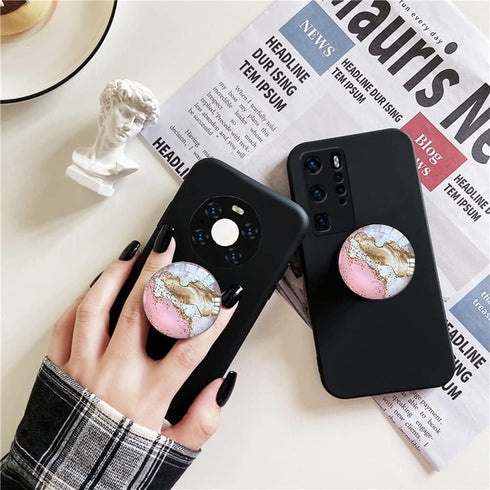 Clear Crystal Collapsible Expandiing Moblile Phone Grip Stand Holder for Smartphones and Tablets Cell Phone Accessory (Gold Pink Marble)...