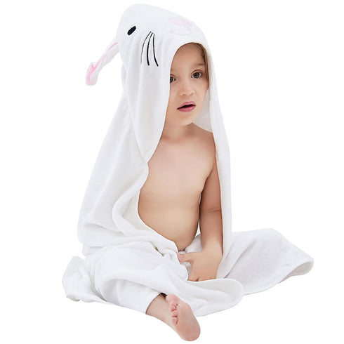 MICHLEY Animal Face Hooded Baby Towel Cotton Bathrobe for Boys Girls 0-6 Year White...