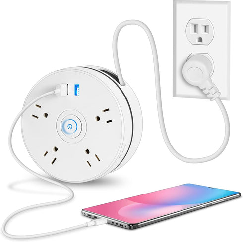 Retractable Extension Cord Power Strip: 6ft Extension Cord Surge Protector with 4 Outlets 2 Smart USB Ports and Hook - Portable Travel Power Strip...