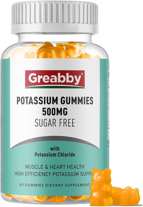 Potassium Gummies 500mg for Adults, 60 Servings, Sugar-Free Potassium Chloride Gummies, Heart Health & Muscle Relief for Women Men, Electrolyte Ba...