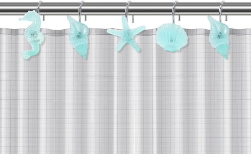 Beach Shower Curtain Hooks, Glow in The Dark, Creative Blue Starfish, Seashell, Conch and Seahorse, Coastal Theme Ocean Seaside Pretty Bathroom Dé...