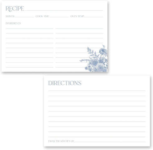 Blue Vintage Floral Recipe Cards - Set of 48...