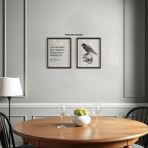 Posterizer 2 pcs-Edgar Allan Poe-Skull and raven Dictionary Print-Quotes-Retro Art-Gift for Steampunk or Goth Fans-- unframed wall art...