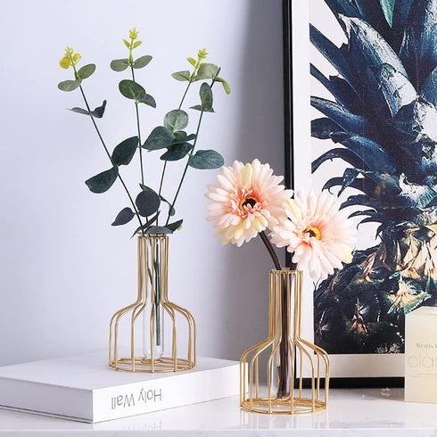 Desktop Plant Vases with Test Tube Glass Flower Vase with Gold Metal Stand Propagation Station Plant Holder for Home Wedding Decor (Gold, Bottle)...