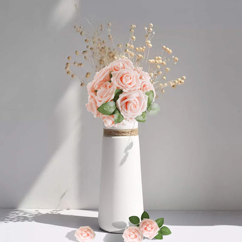 AmyHomie Artificial Flower Blush Pink Rose 25pcs Real Looking Fake Roses w/Stem for DIY Wedding Bouquets Centerpieces Arrangements Party Baby Show...