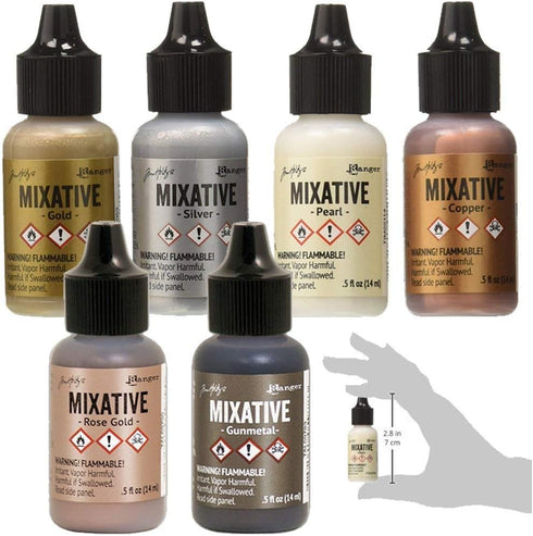 Ranger Tim Holtz Metallic Mixatives | Bundle of 6 Colors: Silver, Gold, Rose Gold, Gunmetal, Pearl, Copper...