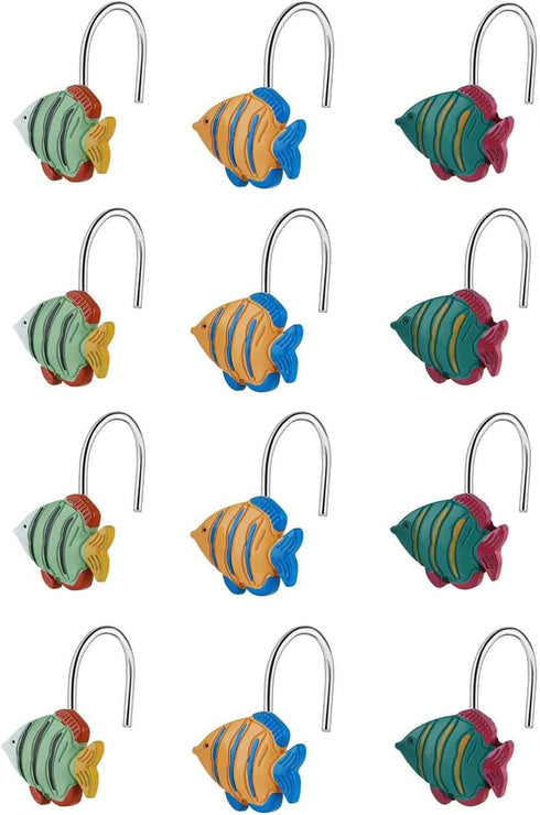 Fish Shower Curtain Hooks Rings for Under The Sea Bathroom Decor, Beach Shower Curtain Hooks, Nautical Shower Curtain Hooks, Decorative Shower Cur...