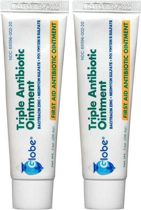 Globe Triple Antibiotic First Aid Ointment, 1 oz (2-Pack) First Aid Antibiotic Ointment, 24-Hour Infection Protection, Wound Care Treatment for Mi...