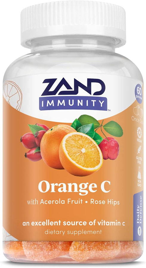 Zand Orange C Gummies | Immune Support for Adults & Kids with Vitamin C, Acerola & Rose HIPS | 60ct, 30 Serv....