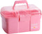 Kinsorcai 11'' Plastic Storage Box with Removable Tray, Multipurpose Organizer and Storage Case for Art Craft and Cosmetic (Pink)...