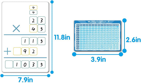 Set of Dry Erase Multiplication and Division Practice White Board, 8" x 12" 2-Digits Mathematics Board with a 4" x 2.5" Multiplication Chart Board...