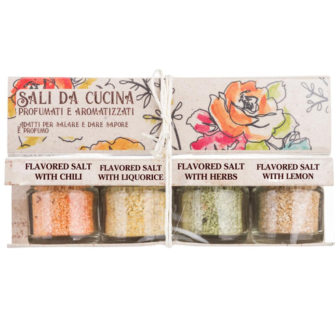 4 Flavor Pack, Infused Sicilian Salts "Sali Aromatizzati", Flavored Salt with Liquorice, Herbs, Lemon, Chili, Artigiani di Sapori, Italian Gifts...