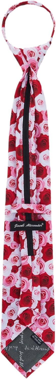 Jacob Alexander Men's Assorted Floral Roses Flowers Design Pre-Tied Zipper Neck Tie - White Pink Red...
