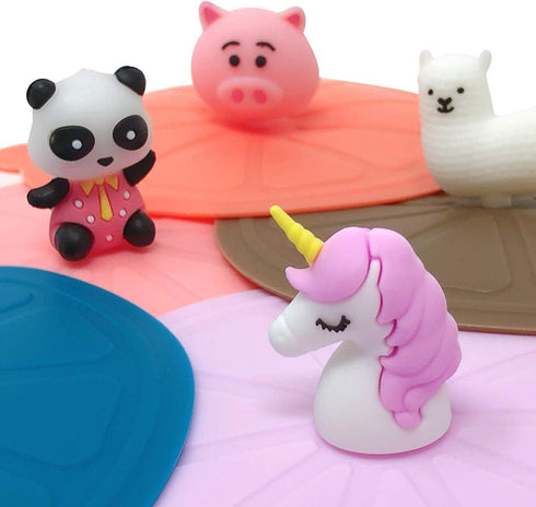 Wrapables Silicone Cup Lids, Anti-Dust Airtight Mug Covers for Hot and Cold Beverages (Set of 6), Charming Animals...