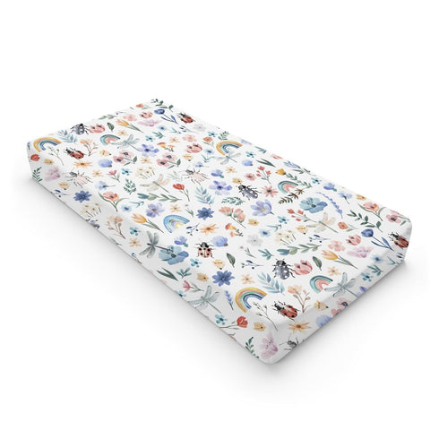 Spring Garden Flowers Rainbow Changing Pad Covers Watercolor Insects Floral Leaves Baby Diaper Changing Table Pad Sheets for Boy Girl Soft Stretch...