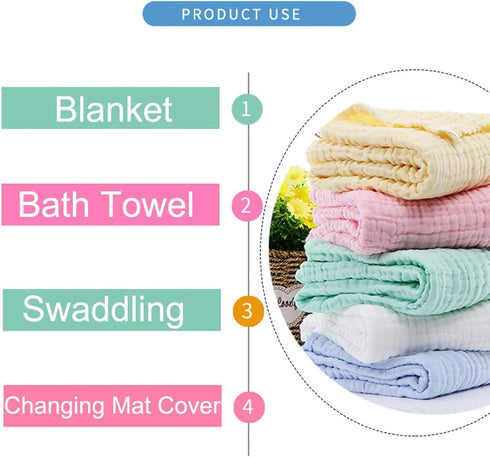 Aablexema Baby Muslin Bath Towels - Set of 2 Large Size 43X43 Inches Swaddle Blanket for Newborn Toddlers Boys Girls (White & Yellow)...