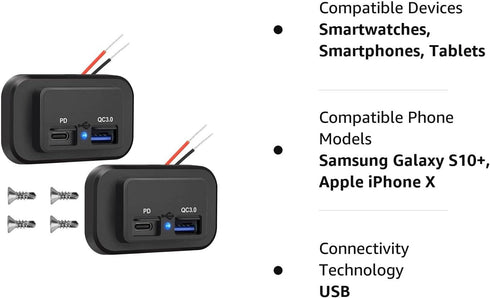Linkstyle 2PCS RV USB Outlets - Dual USB Ports (USB-A and USB-C) with Blue LED Indicator, Surface Mount 12V USB Outlets for RVs, Marine, Motorcycl...