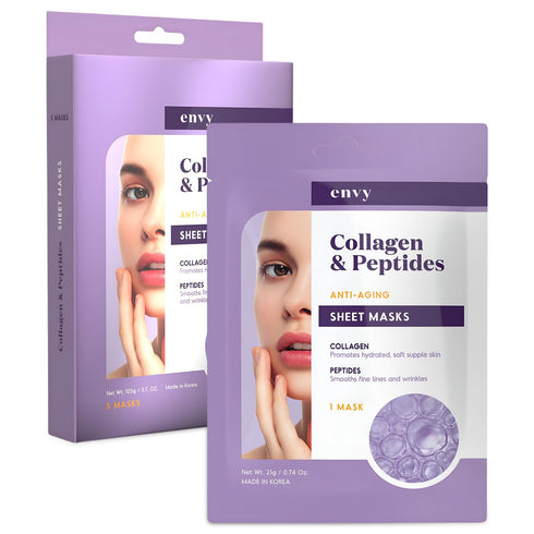 Envy Collagen & Peptides Sheet Face Mask - Dermatologist Tested - Prevents Sun Damage, Reduces Acne Scars & Wrinkles, Hydrating Sheet Mask - Korea...