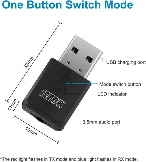SZMDLX USB Bluetooth 5.0 Transmitter Receiver 4 in 1, Portable Wireless Audio Transmitter/Receiver, Adapter, Ideal Wireless Audio Auxiliary Adapte...