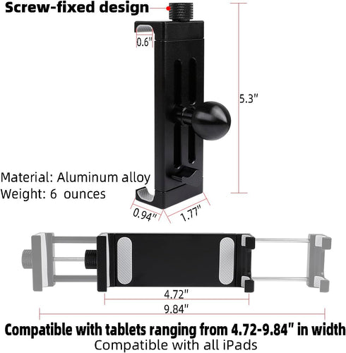 Aluminum Alloy Tablet Holder with 1" Ball Head-360 Rotatable Tablet Mount for iPad and Other Devices from 4.7"-12.9", Compatible with RAM Mounts a...