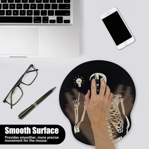 Ergonomic Mouse Pad with Wrist Rest Support, Gothic Skull Skeleton Black Small Mousepad with Non-Slip Pain Relief Rubber Base, Cute Gaming Mouse P...