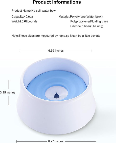 No Spill Pet Water Bowl Pet Water Dispenser with 40oz Capacity and Slow Drinking Bowl for Dogs and Cats to Drink Clean Water (Blue)...