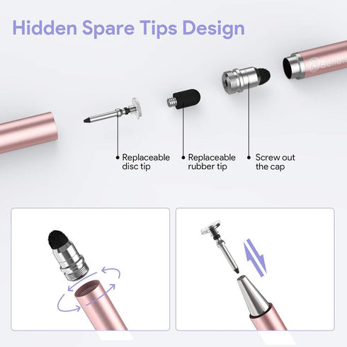 Benote Stylus Pen for Touch Screen, Fine Tip Stylus with Rubber Tip Disc Tip High Sensitivity Drawing Writing Tablet Pen for ipad, iPhone, Apple, ...