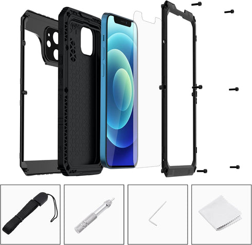 Mitywah Waterproof Case for iPhone 12, Heavy Duty Shockproof Case with Built-in Screen Protector, Full Body Underwater Protective Metal Case 6.1 i...