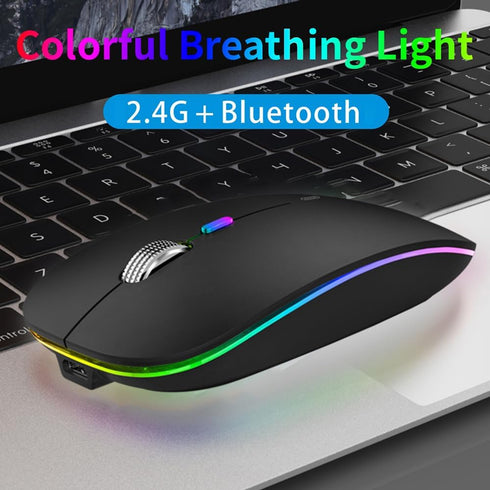 TENMOS Wireless Bluetooth Mouse, LED Slim (Bluetooth 5.1/5.0 + USB) 2.4GHz Rechargeable Silent Bluetooth Wireless Mouse with Type C Adapter for La...