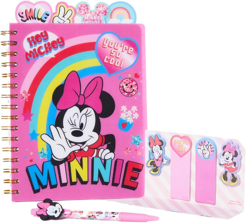 Innovative Designs Disney Minnie Mouse Tab Journal Spiral Notebook, Ballpoint Pen, Sticky Tabs, 96 Lined Pages, Pink...