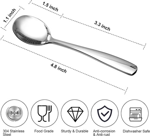 Teaspoons Silverware, 4.8 Inch Coffee Spoons Set of 12,Food Grade 18/8 Stainless Steel Tea Spoons,Dessert Spoons,Small Spoons,Mini Spoons,Mirror F...