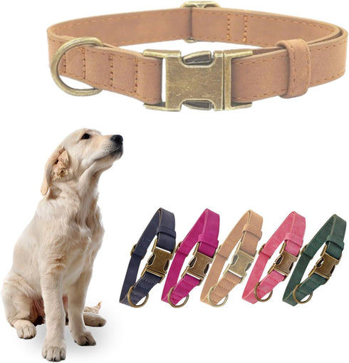 THAIN Soft Leather Dog Collar, Heavy Duty Metal Buckle Padded Dog Collar Quick Release, Adjustable Pet Collar for Medium Large dogs Breeds (L, Dar...