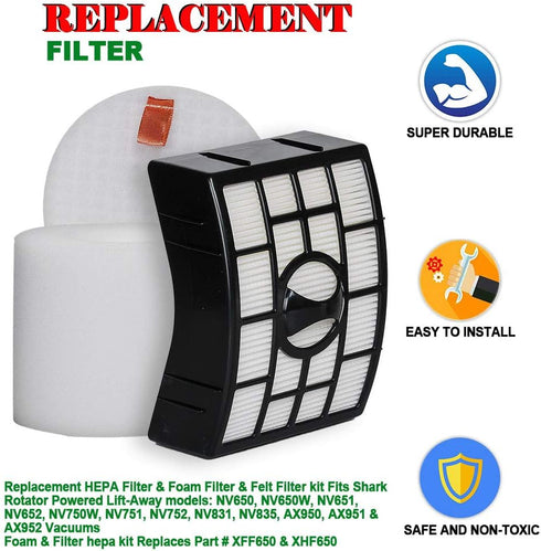 HIFROM Compatible with HEPA Filter & Foam Felt Filter Shark Rotator Powered Lift-Away Models NV650 NV650W NV651 NV652 NV750W NV751 NV752 NV831 NV8...