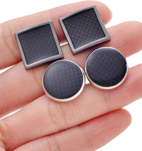 2 Pairs Classic Tuxedo Cufflinks for Men Bridegroom Flat Square Round Knot Cuff Links For Business Wedding Silver Black Tone...