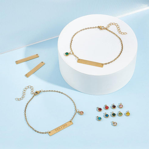 UNICRAFTALE 8 Sets Bracelet Making Kit Stainless Steel Blank Rectangle Link Bracelet with Birthstone Charms with 40pcs Jump Rings Bangles Bracelet...