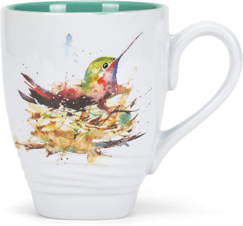 DEMDACO Dean Crouser Watercolor 16 Ounce Glossy Ceramic Stoneware Bird Mug with Easy Grip Handle (Hummingbird Nest)...