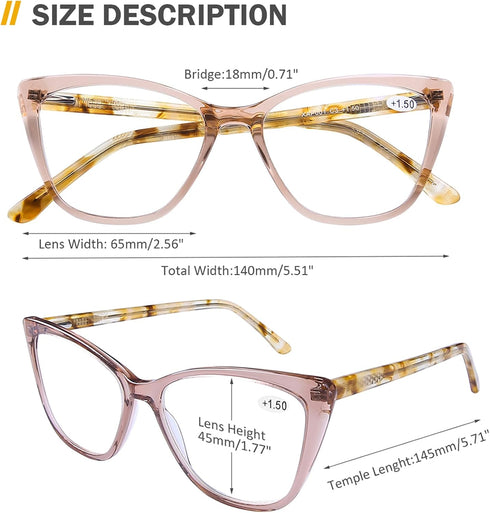 Cateye Blue Light Blocking Reading Glasses, Fashion Oversized Computer Readers Anti UV Ray/Eye Strain/Glare Eyeglasses Women, Champagne 1.75...