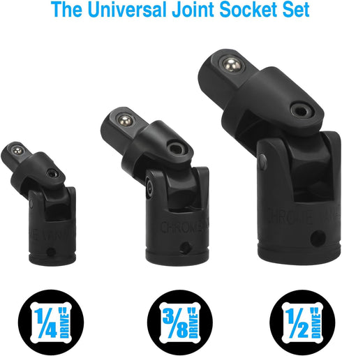 Universal Joint Socket Adapter and Reducer Set,7-Piece,Drive sizes: 1/4 in., 3/8 in., 1/2 in....