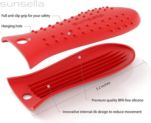 Silicone Cast Iron Potholder Set - Hot Handle Holder with 2 x Pan Scrapers & Silicone Hot Pad...