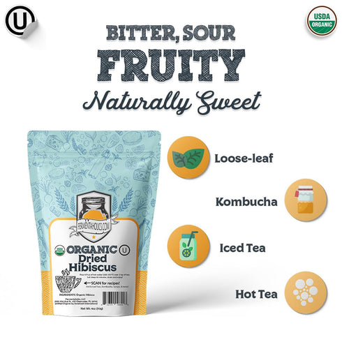 Fermentaholics Dried Hibiscus Flowers, Cut and Sifted – 4 oz – USDA Certified Organic – OU Kosher - Great for Flavoring, Kombucha & Water Kefir...