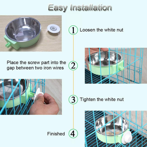 N//A 2Pcs Crate Dog Bowl, Removable Stainless Steel Hanging Pet Cage Bowl, Pet Food Water Bowl for Cat Puppy Bird Rabbit (Green,Blue)...