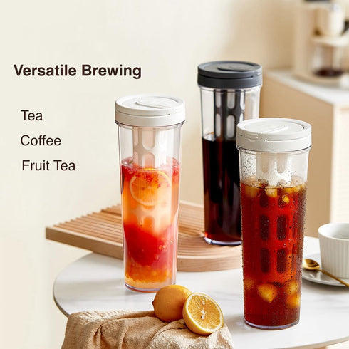 Giombrewsia Cold Brew Coffee Tumbler - Portable Travel Lid - 35oz/1L Capacity - PP Material with 350-Mesh Filter for Coffee, Tea, and Fruit Tea (W...