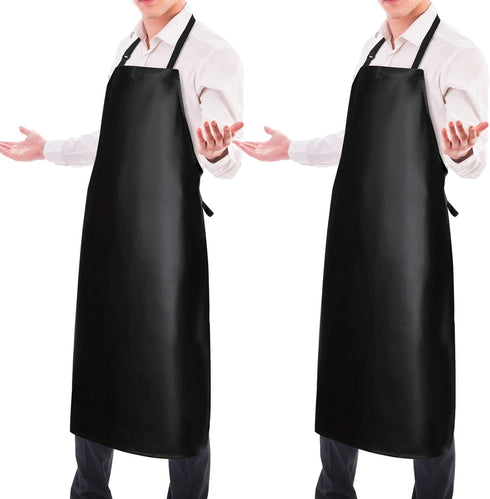 2 Pack Waterproof Rubber Vinyl Apron 40" Chef Aprons for Men Heavy Duty Chemical Work Apron Gifts for Dad Husband Fathers, Adjustable Bib Apron fo...